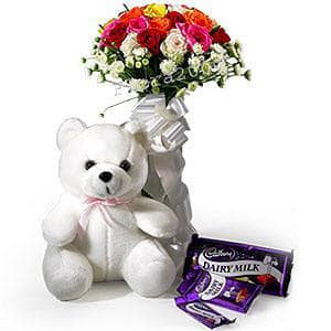 Roses with Teddy n Chocolates